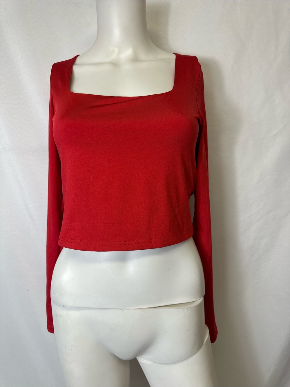 SHEIN Red Square Neck Long-Sleeve Crop Top
